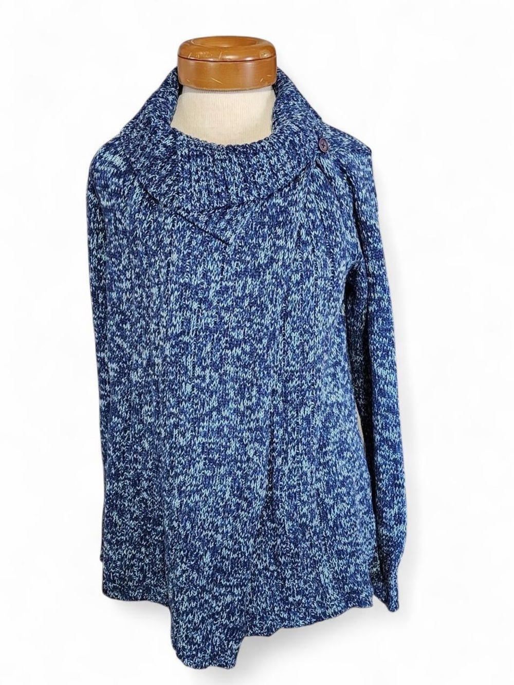 Ann Taylor Blue Marled Cowl Neck Cardigan Sweater Medium Cozycore